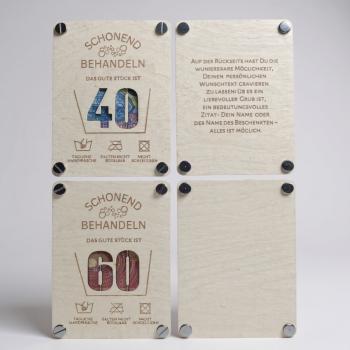 Geldgeschenk aus Holz - Geburtstagskarte 40 50 60 70 - Geldkarte aus Holz - Schonend Behandeln - Runder Geburtstag